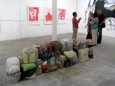 In the foreground, 'Groan Line' by Chris Astley. In the background, works by Yevgeniy Fiks, known for his guerrilla 'communist tours' of major arts institution.